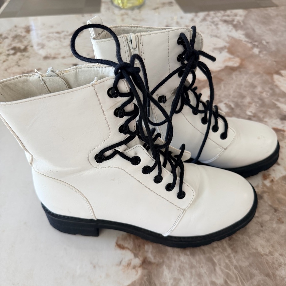 Indigo White Combat Boots with Black Laces